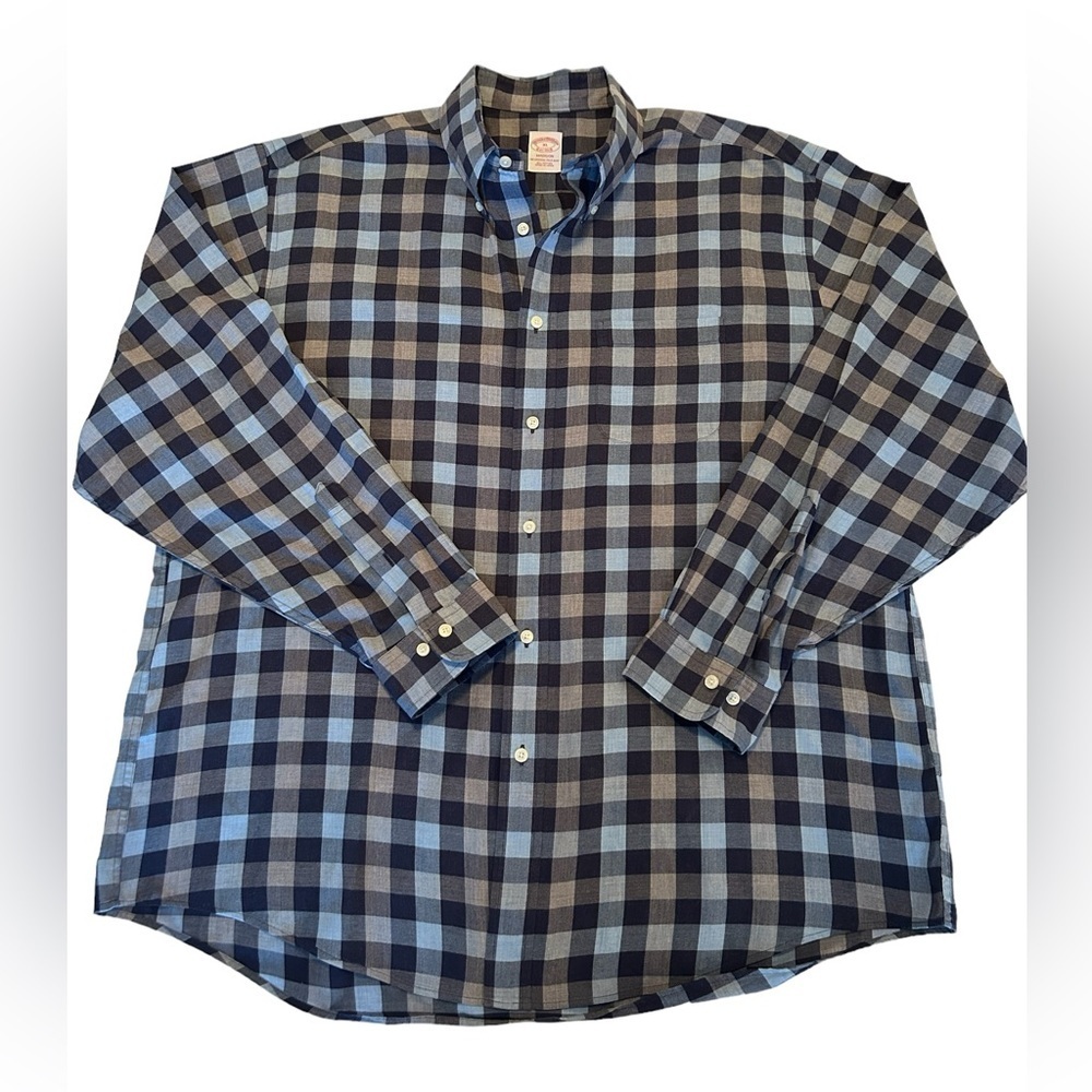Brooks Brothers Madison blue and gray check long sleeve men’s shirt size…